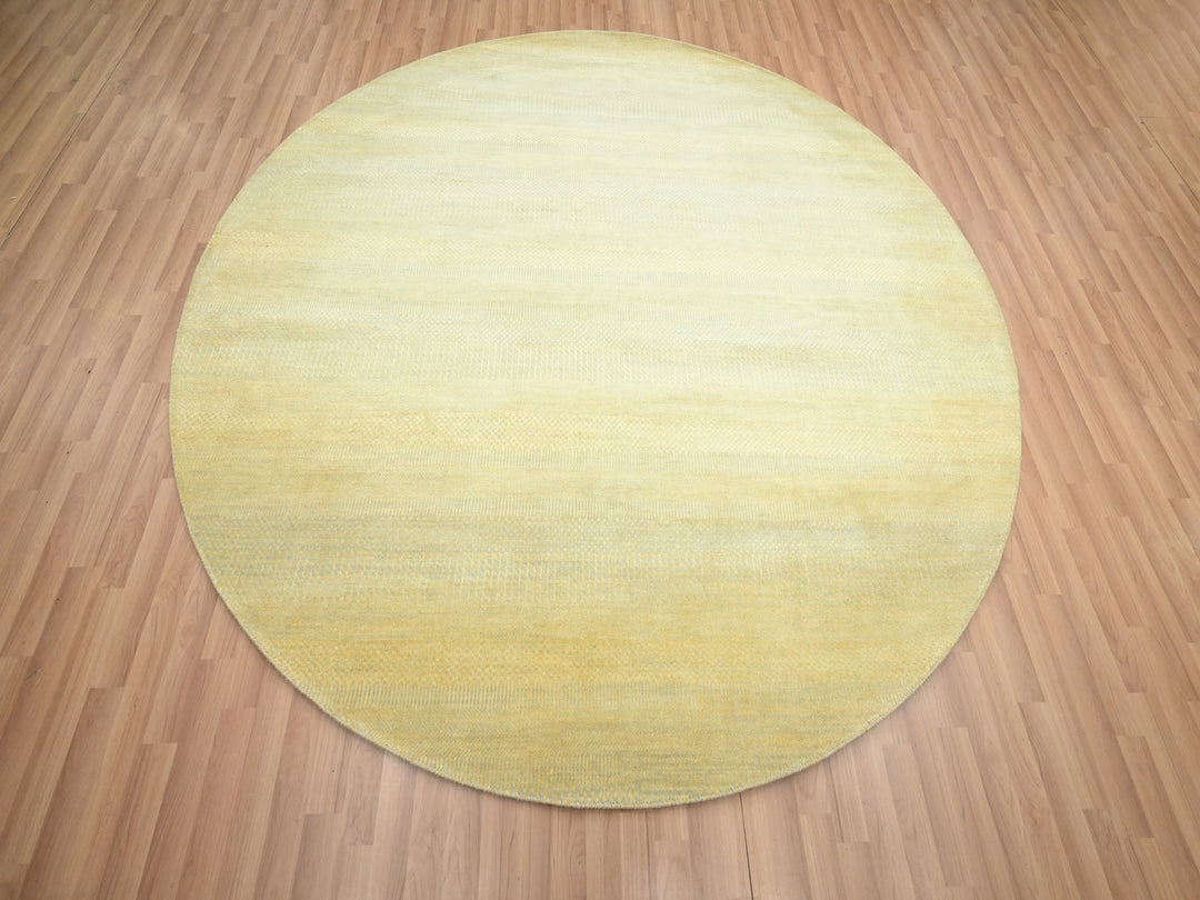 7'10" x 7'10" New Hand Knotted Yellow Wool & Silk Round Oriental Rug - MOA10283212