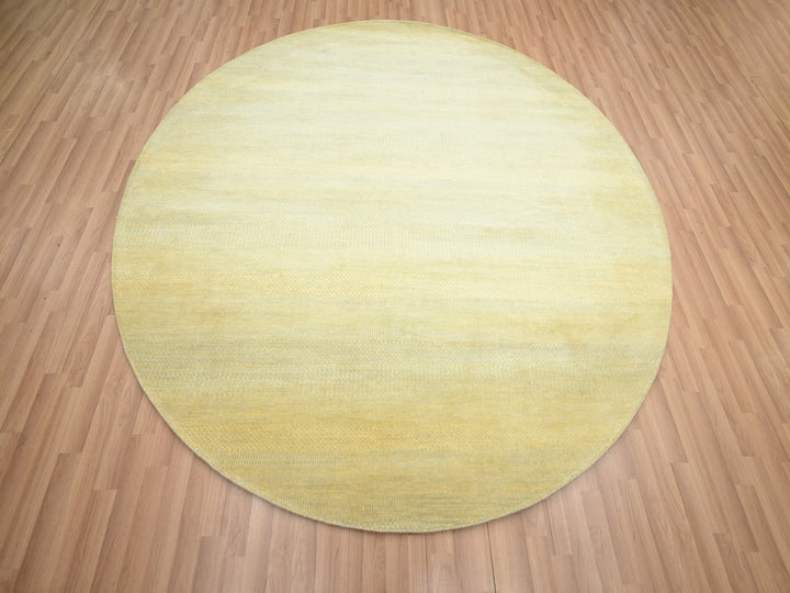 7'10" x 7'10" New Hand Knotted Yellow Wool & Silk Round Oriental Rug - MOA10283212