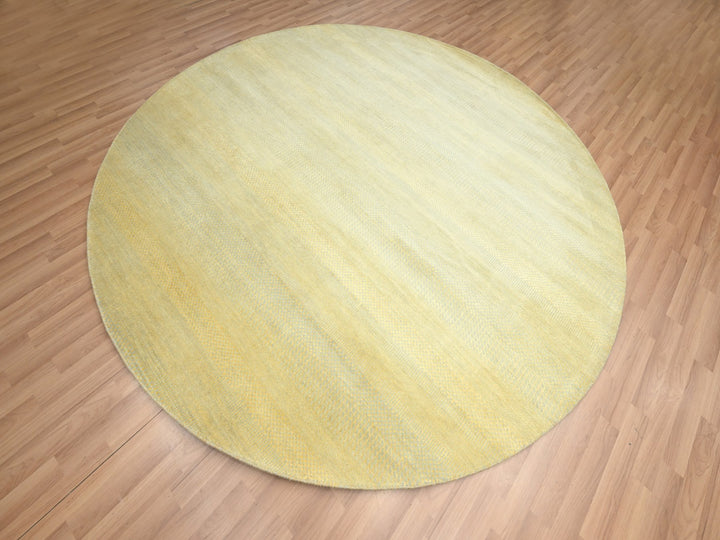 7'10" x 7'10" New Hand Knotted Yellow Wool & Silk Round Oriental Rug - MOA10283212