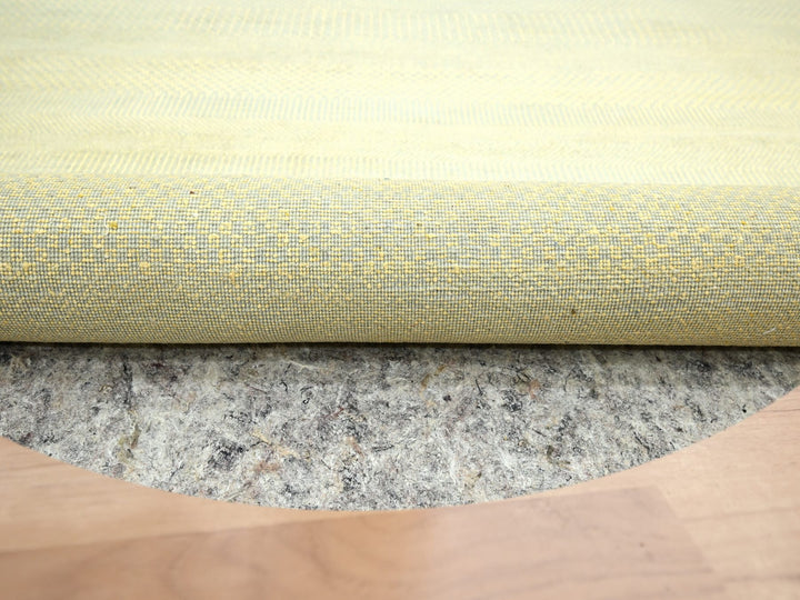 7'10" x 7'10" New Hand Knotted Yellow Wool & Silk Round Oriental Rug - MOA10283212