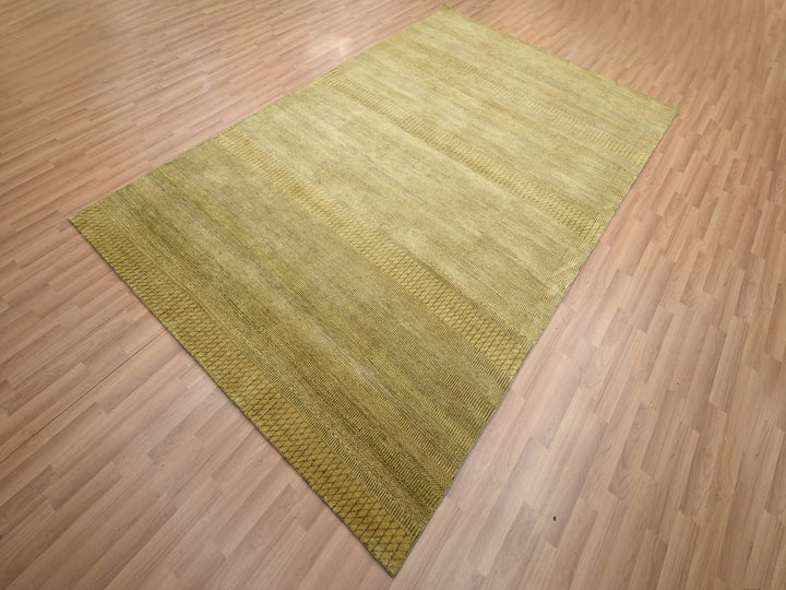 6'1" x 9'6" New Hand Knotted Brown Wool & Silk Rectangle Oriental Rug - MOA10283213