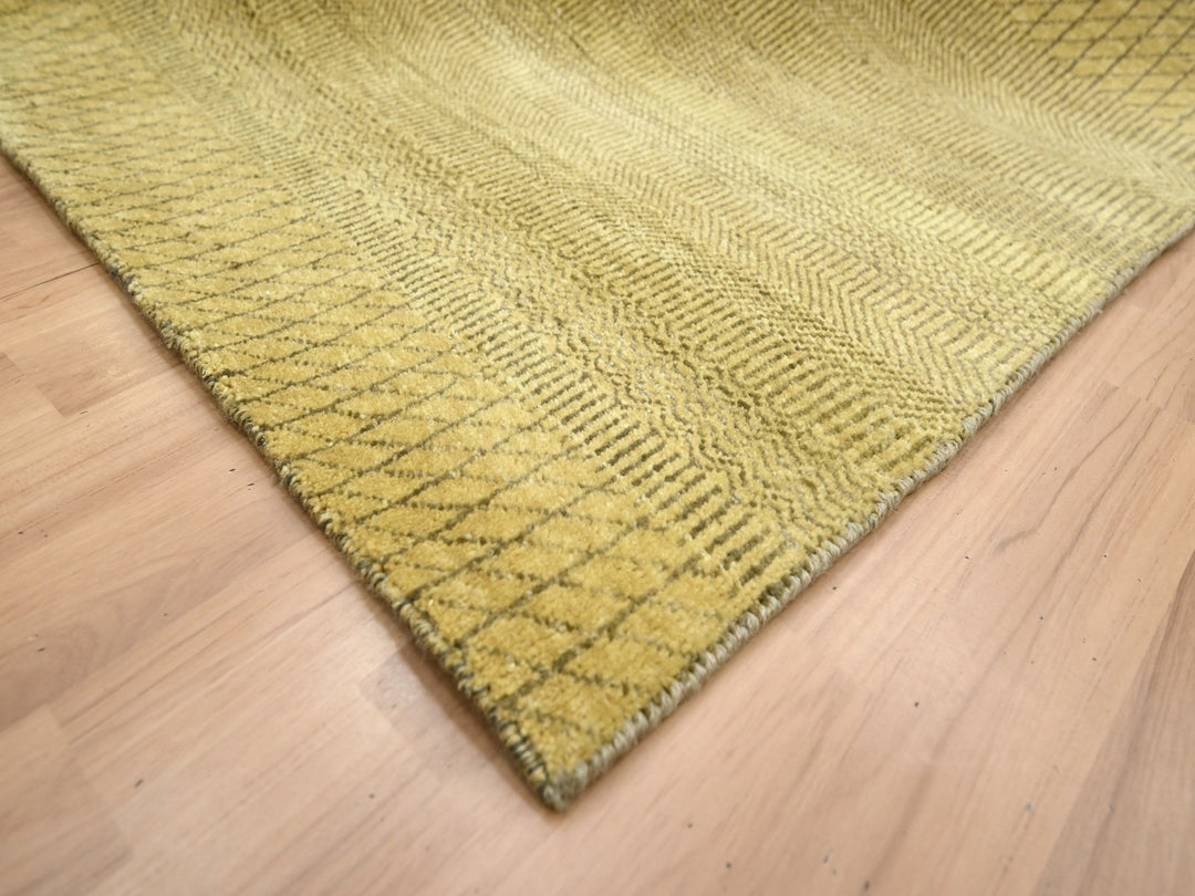 6'1" x 9'6" New Hand Knotted Brown Wool & Silk Rectangle Oriental Rug - MOA10283213