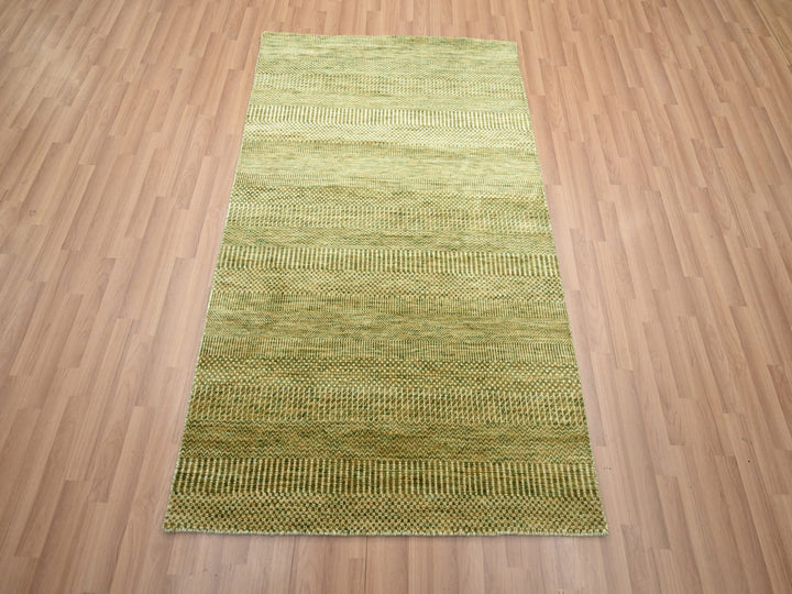 4'0" x 6'1" New Hand Knotted Green Wool & Silk Rectangle Oriental Rug - MOA10283217
