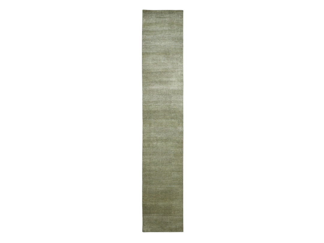 2'5" x 13'6" New Hand Knotted Grey Wool & Silk Runner Oriental Rug - MOA10283220