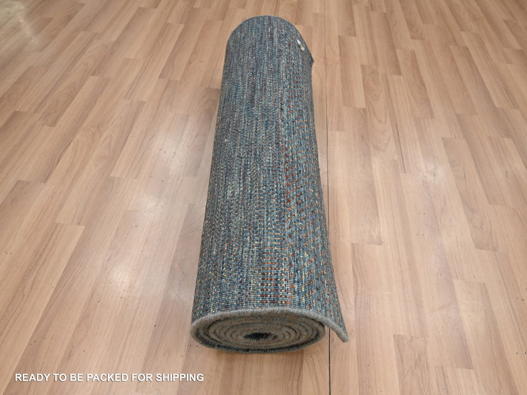 2'7" x 12'2" New Hand Knotted Blue Wool & Silk Runner Oriental Rug - MOA10283221