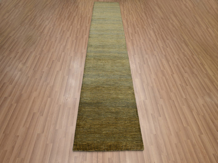 2'8" x 12'2" New Hand Knotted Brown Wool & Silk Runner Oriental Rug - MOA10283222