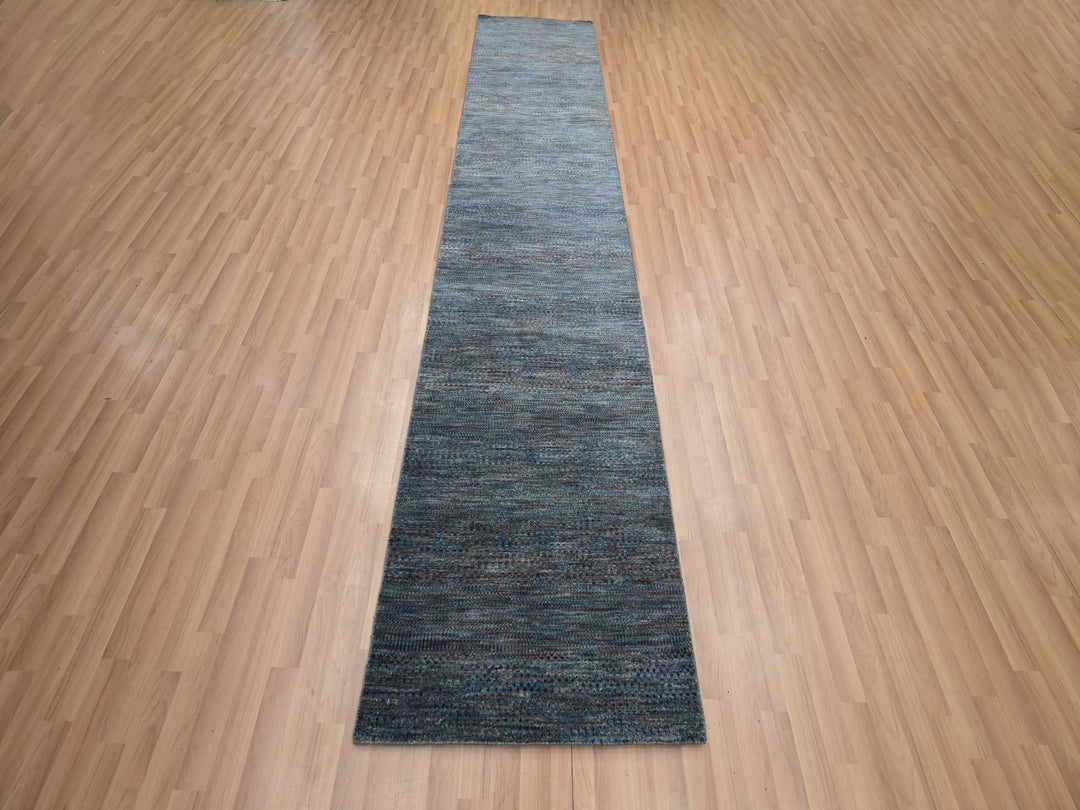 2'7" x 12'3" New Hand Knotted Blue Wool & Silk Runner Oriental Rug - MOA10283223