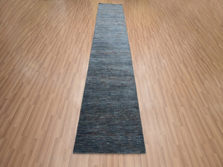 2'7" x 12'3" New Hand Knotted Blue Wool & Silk Runner Oriental Rug - MOA10283223