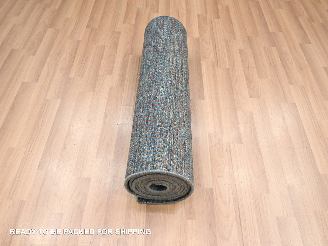 2'7" x 12'3" New Hand Knotted Blue Wool & Silk Runner Oriental Rug - MOA10283223