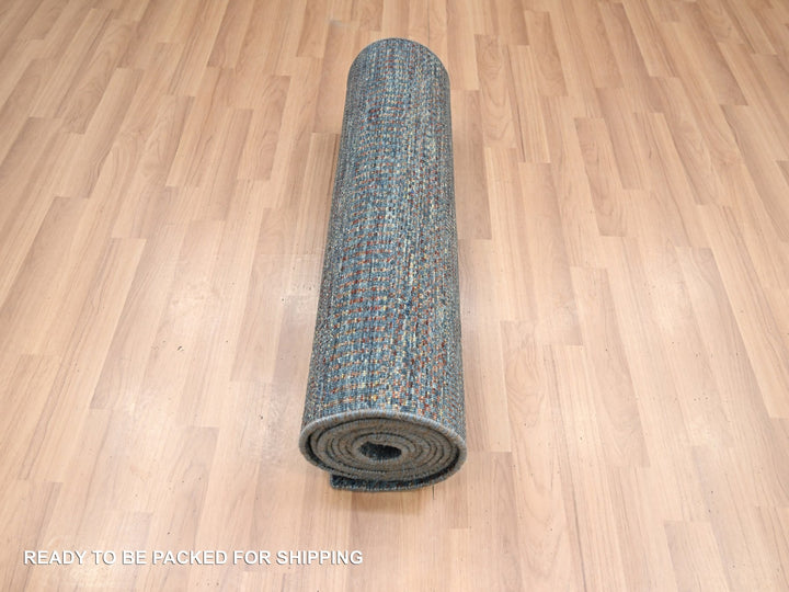2'7" x 12'3" New Hand Knotted Blue Wool & Silk Runner Oriental Rug - MOA10283223