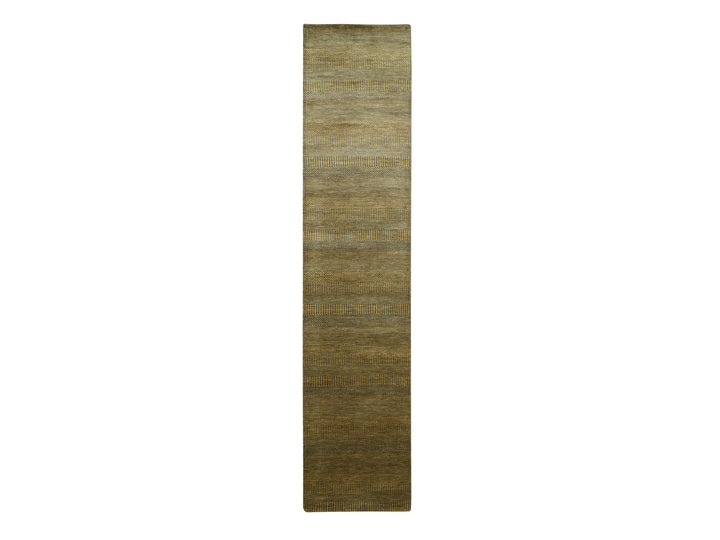 2'8" x 12'3" New Hand Knotted Brown Wool & Silk Runner Oriental Rug - MOA10283224
