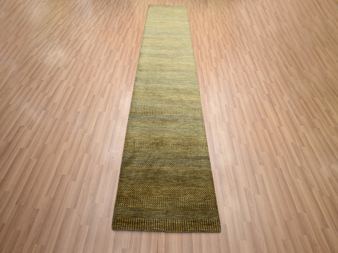 2'8" x 12'3" New Hand Knotted Brown Wool & Silk Runner Oriental Rug - MOA10283224