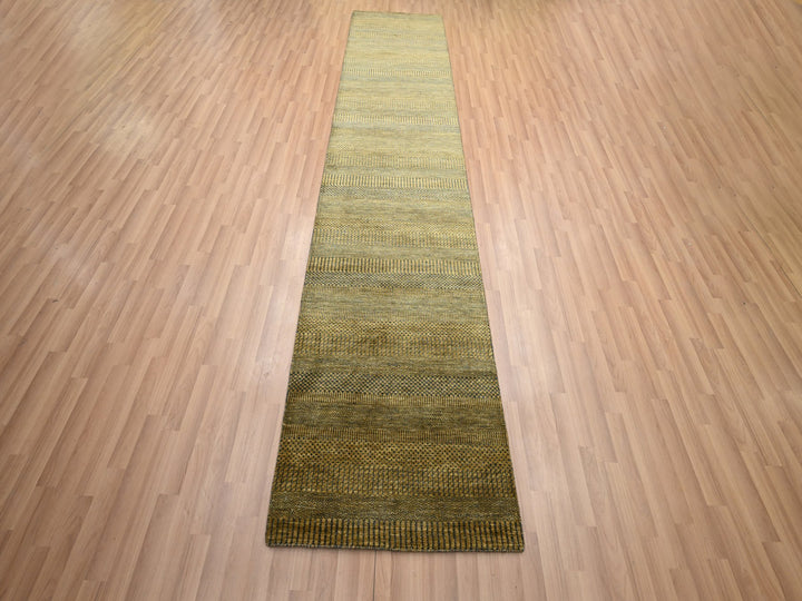2'8" x 12'3" New Hand Knotted Brown Wool & Silk Runner Oriental Rug - MOA10283224