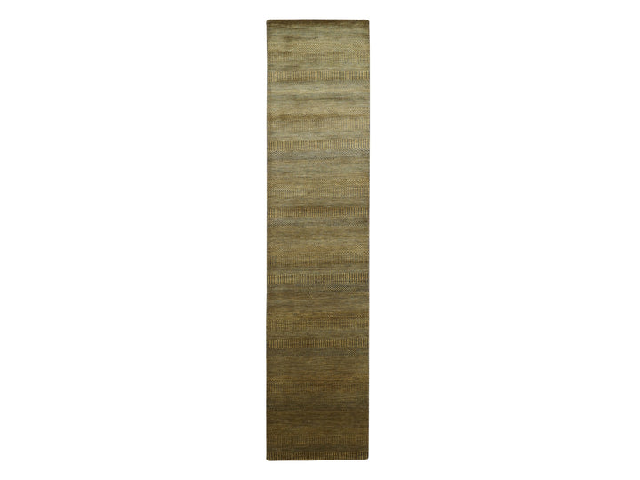 2'8" x 12'3" New Hand Knotted Brown Wool & Silk Runner Oriental Rug - MOA10283226