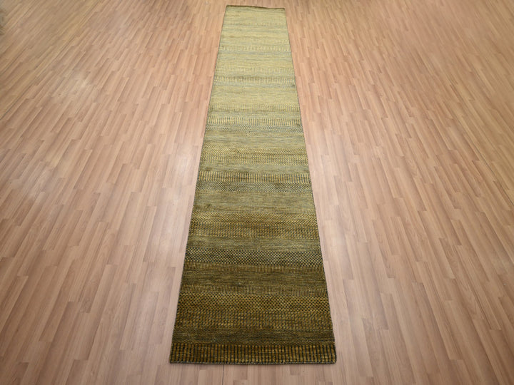 2'8" x 12'3" New Hand Knotted Brown Wool & Silk Runner Oriental Rug - MOA10283226