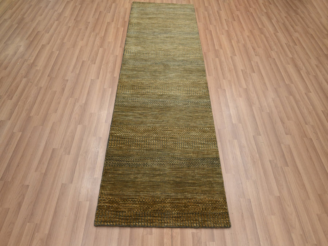 2'8" x 8'0" New Hand Knotted Brown Wool & Silk Runner Oriental Rug - MOA10283232