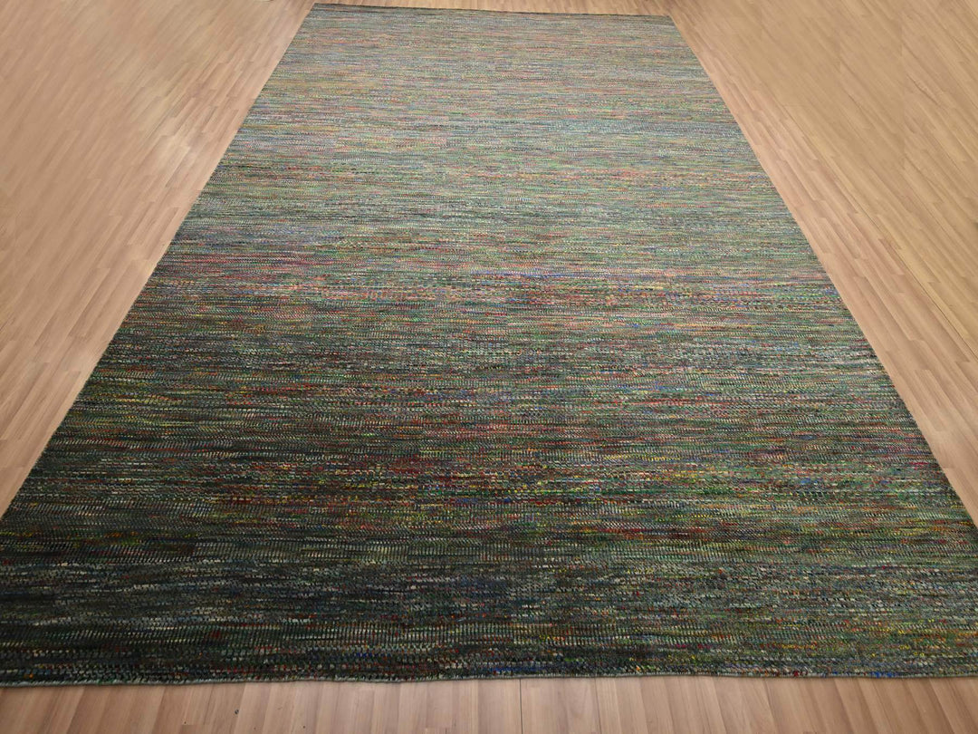 10'0" x 14'0" New Hand Knotted Black Wool & Silk Rectangle Oriental Rug - MOA10283234