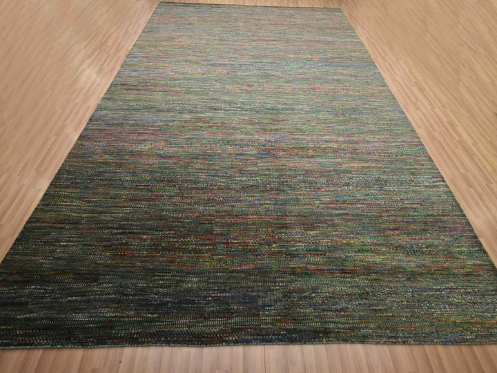 10'0" x 14'0" New Hand Knotted Black Wool & Silk Rectangle Oriental Rug - MOA10283234