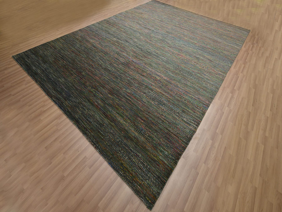 10'0" x 14'0" New Hand Knotted Black Wool & Silk Rectangle Oriental Rug - MOA10283234