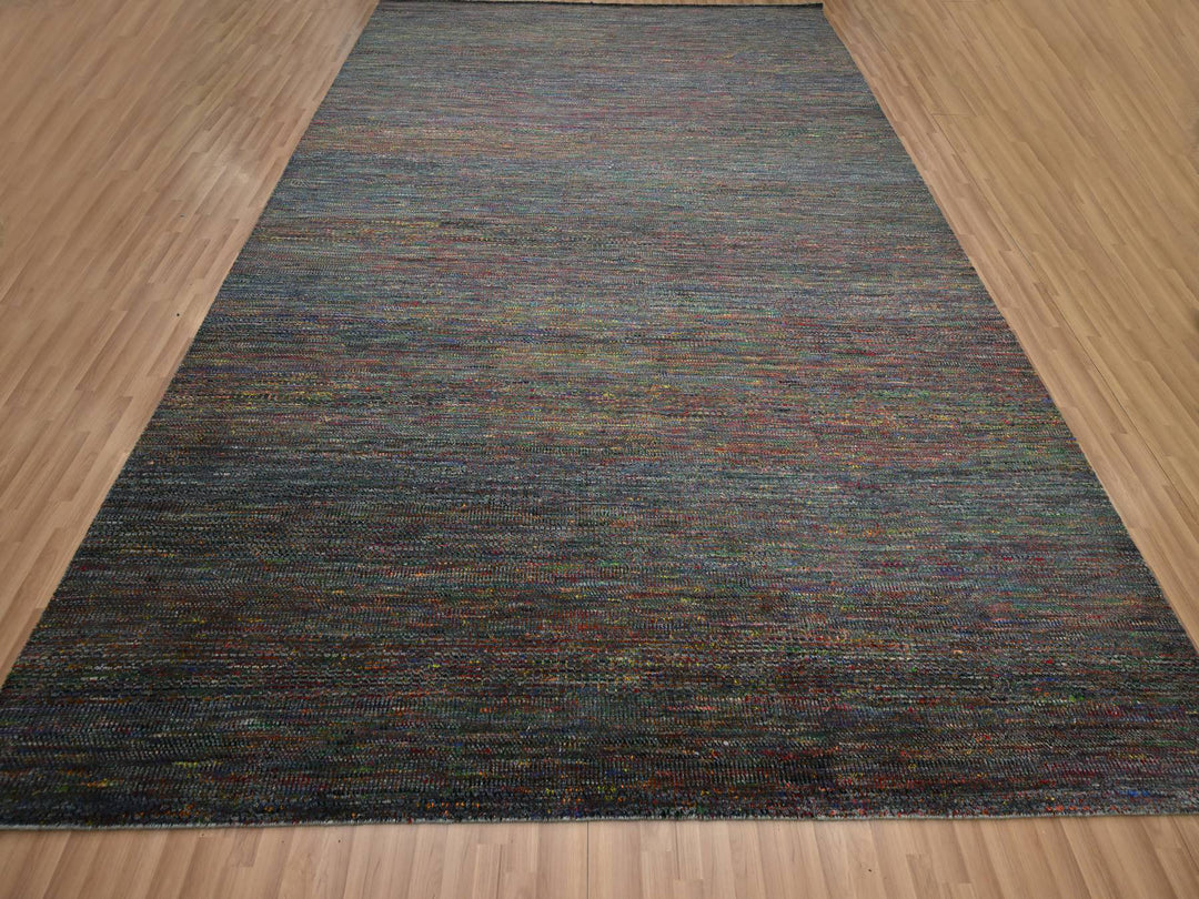 10'2" x 13'10" New Hand Knotted Grey Wool & Silk Rectangle Oriental Rug - MOA10283236