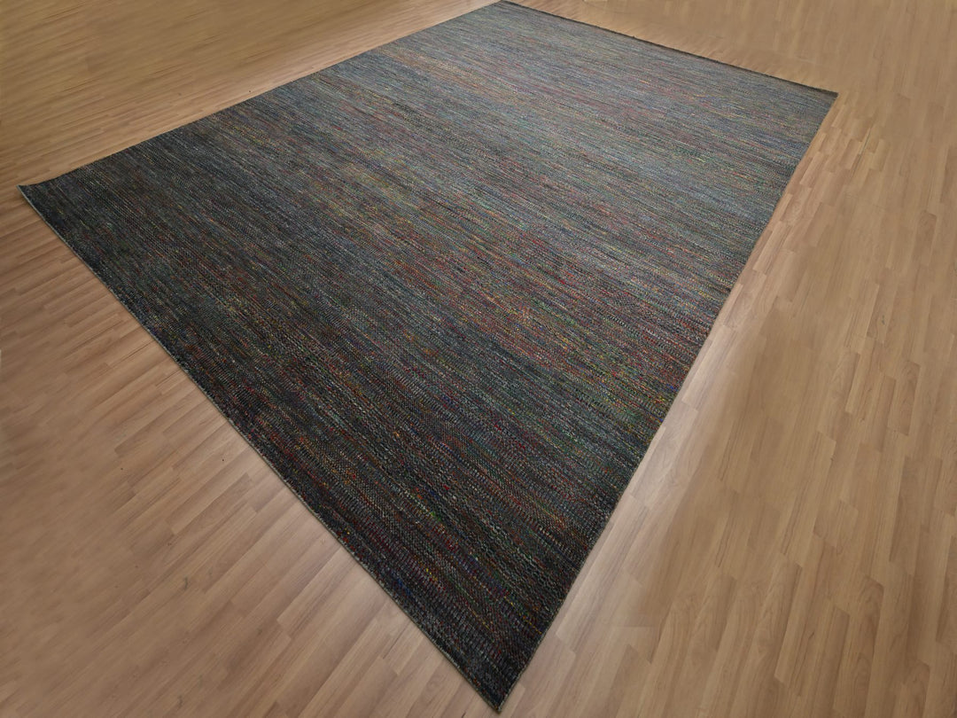 10'2" x 13'10" New Hand Knotted Grey Wool & Silk Rectangle Oriental Rug - MOA10283236