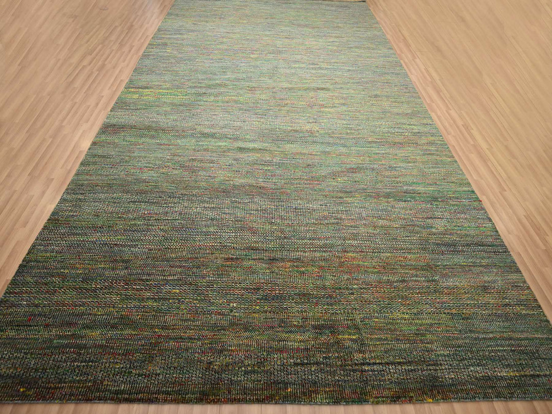 9'11" x 14'6" New Hand Knotted Green Wool & Silk Rectangle Oriental Rug - MOA10283237