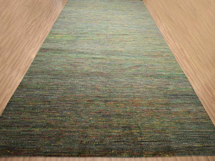 9'11" x 14'6" New Hand Knotted Green Wool & Silk Rectangle Oriental Rug - MOA10283237