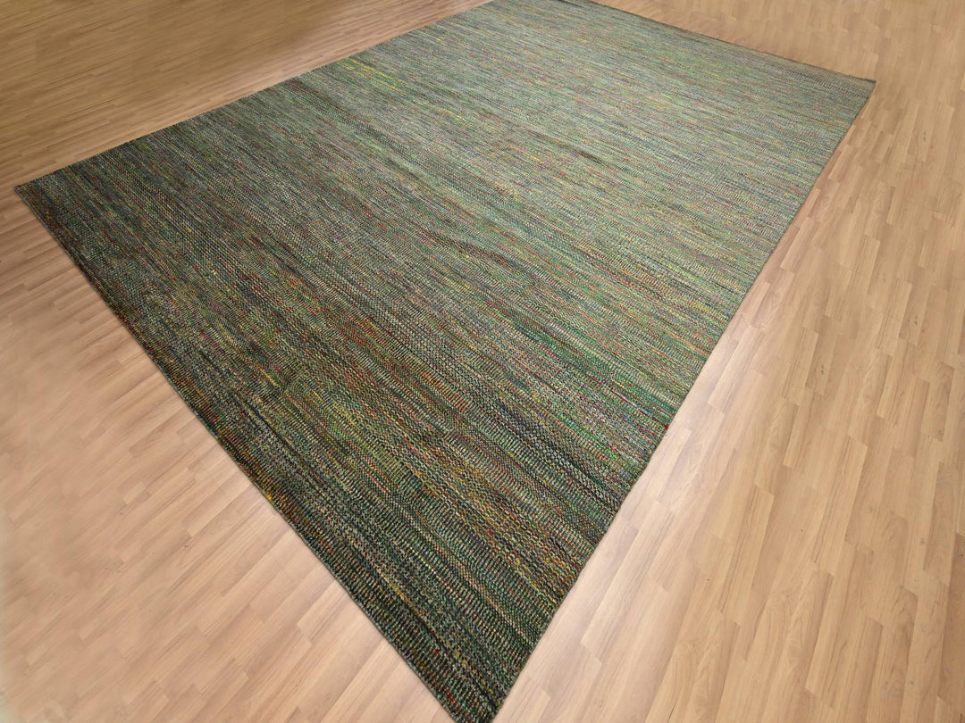 9'11" x 14'6" New Hand Knotted Green Wool & Silk Rectangle Oriental Rug - MOA10283237