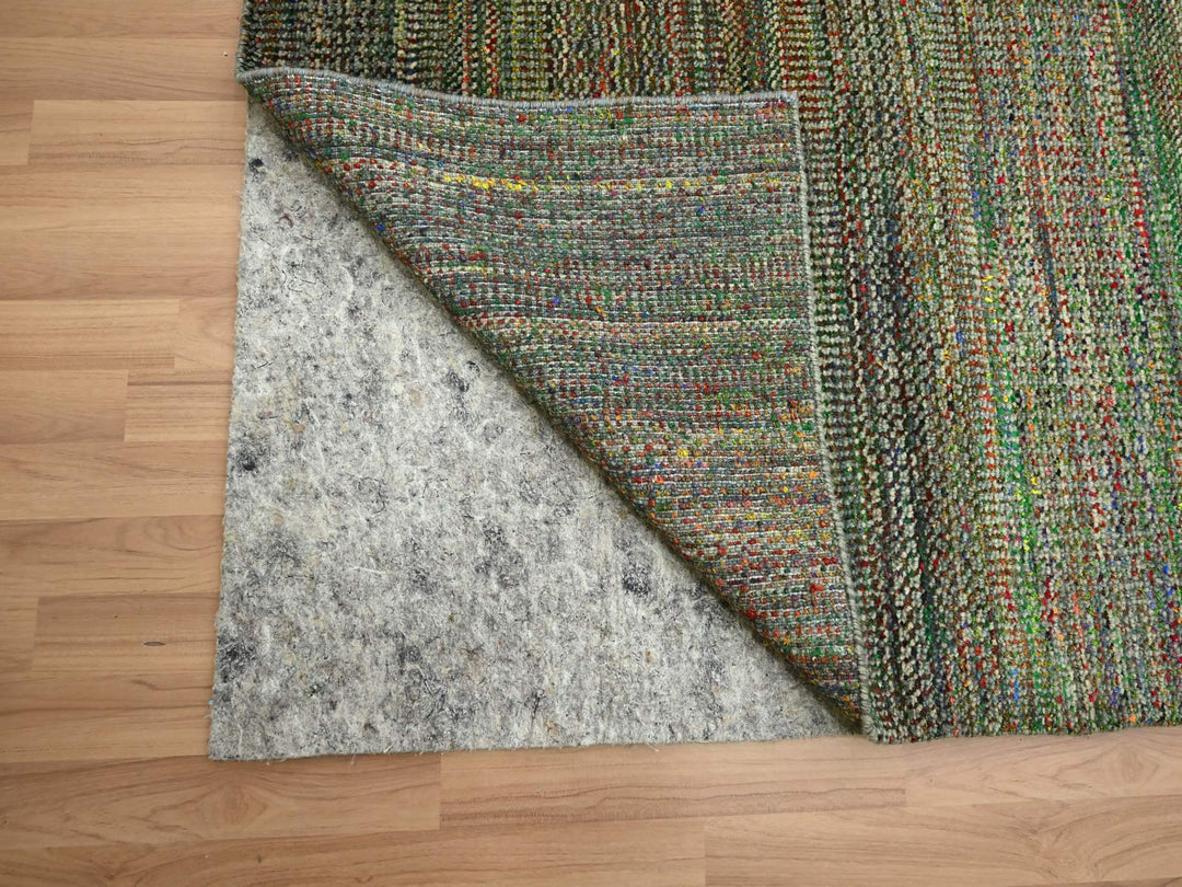 9'11" x 14'6" New Hand Knotted Green Wool & Silk Rectangle Oriental Rug - MOA10283237