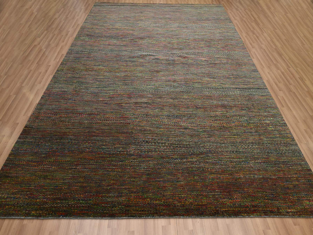 9'1" x 12'2" New Hand Knotted Green Wool Rectangle Oriental Rug - MOA10283239