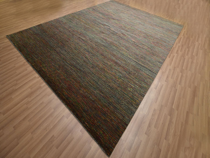 9'1" x 12'2" New Hand Knotted Green Wool Rectangle Oriental Rug - MOA10283239