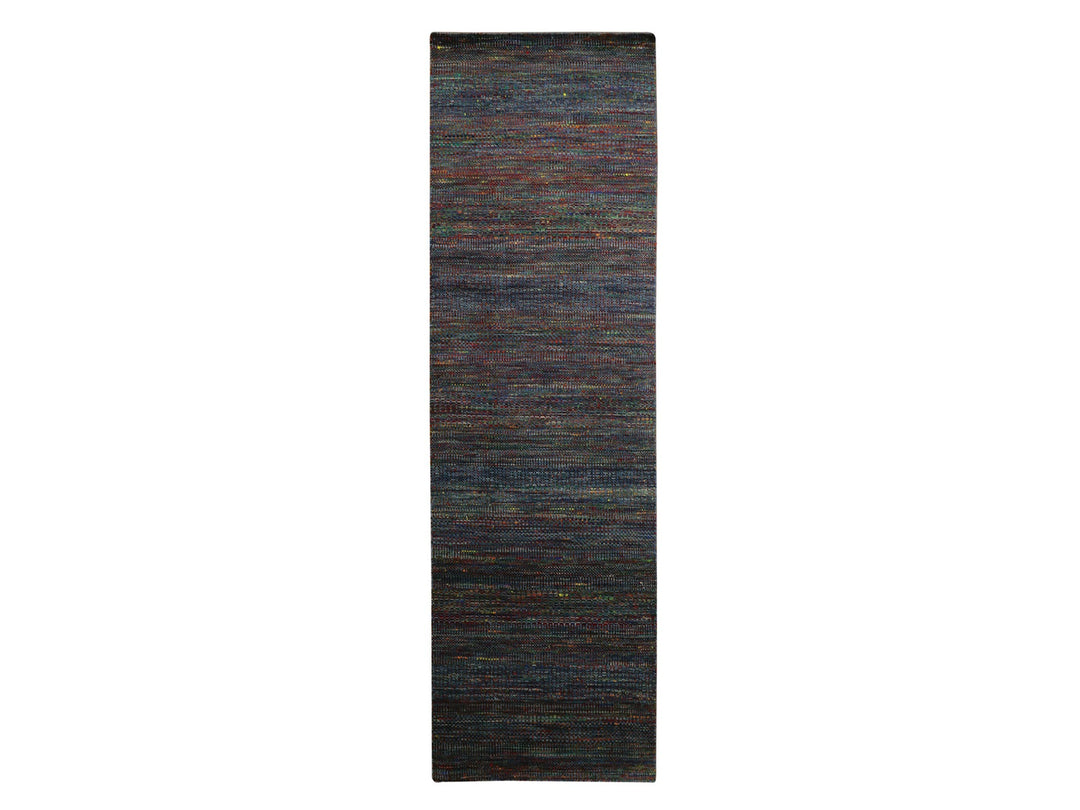 3'0" x 10'1" New Hand Knotted Blue Wool & Silk Runner Oriental Rug - MOA10283243
