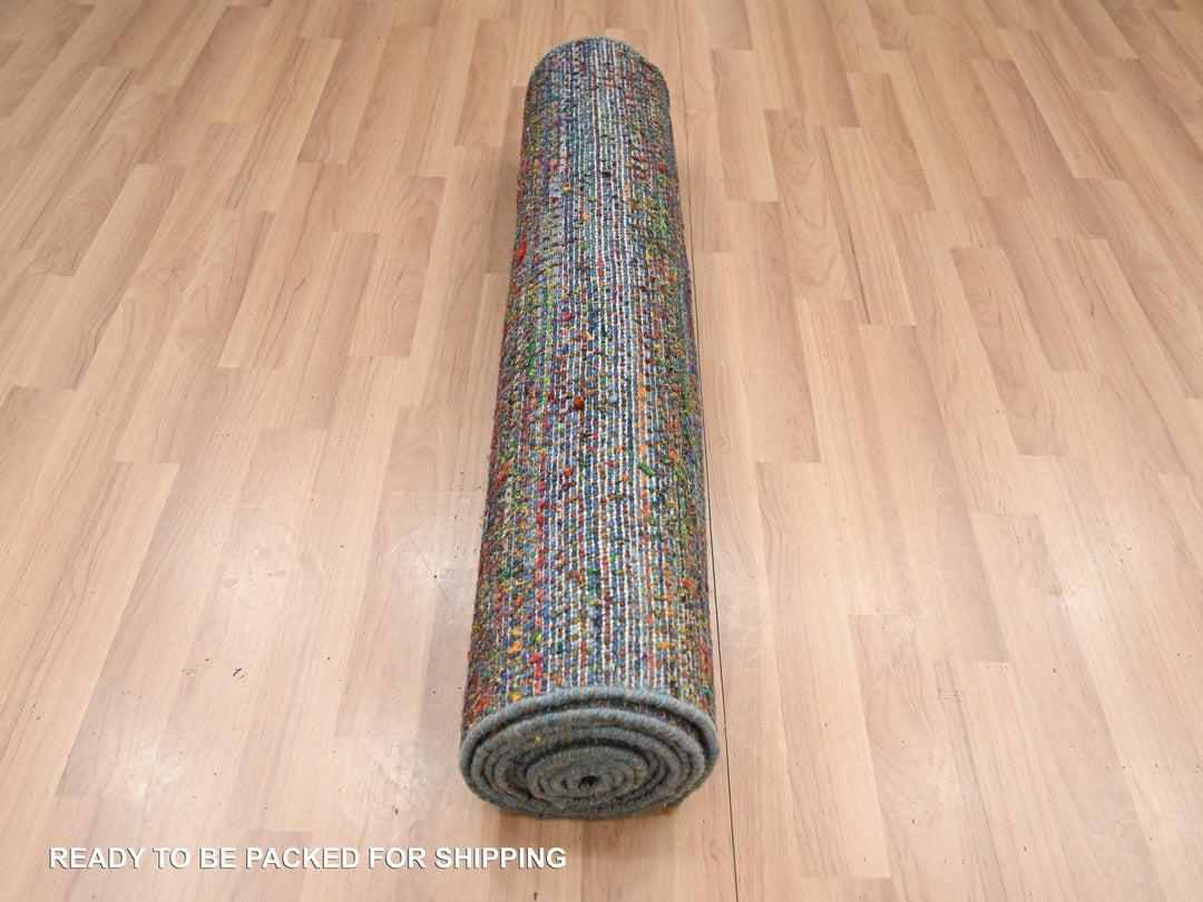 3'0" x 10'1" New Hand Knotted Blue Wool & Silk Runner Oriental Rug - MOA10283243