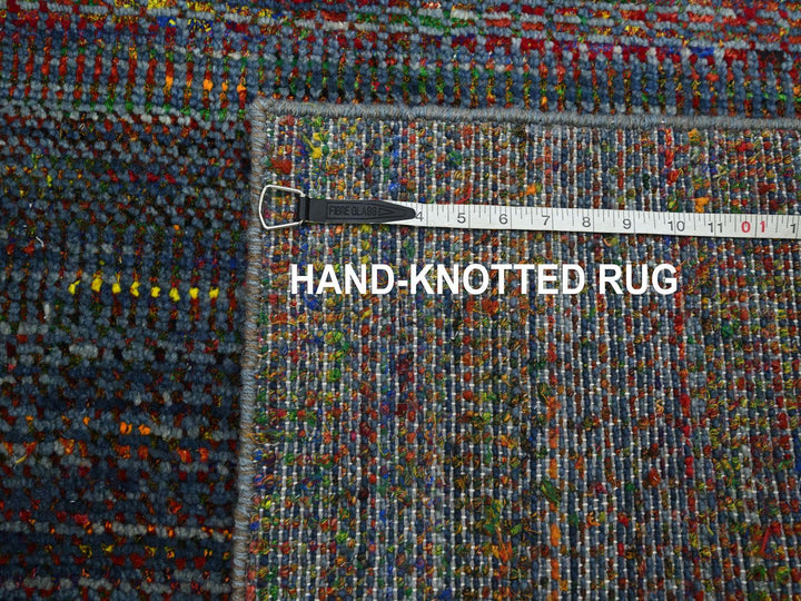 3'0" x 10'1" New Hand Knotted Blue Wool & Silk Runner Oriental Rug - MOA10283243