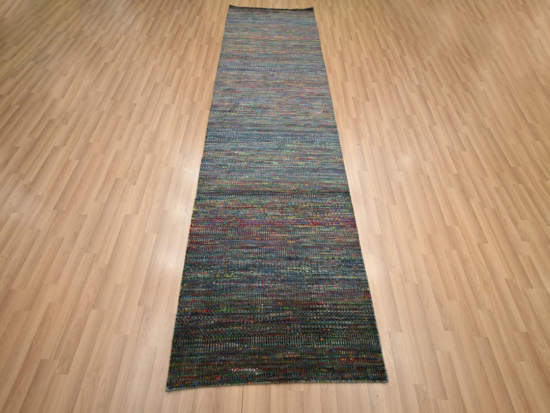 3'0" x 10'2" New Hand Knotted Blue Wool Runner Oriental Rug - MOA10283244