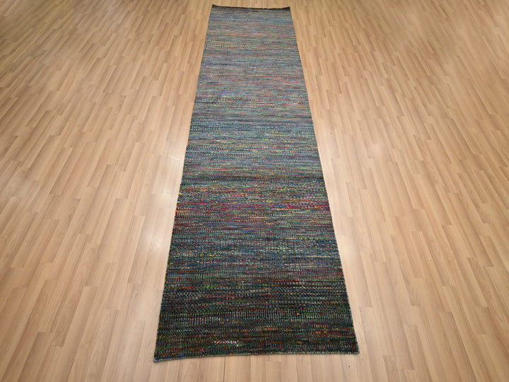 3'0" x 10'2" New Hand Knotted Blue Wool Runner Oriental Rug - MOA10283244