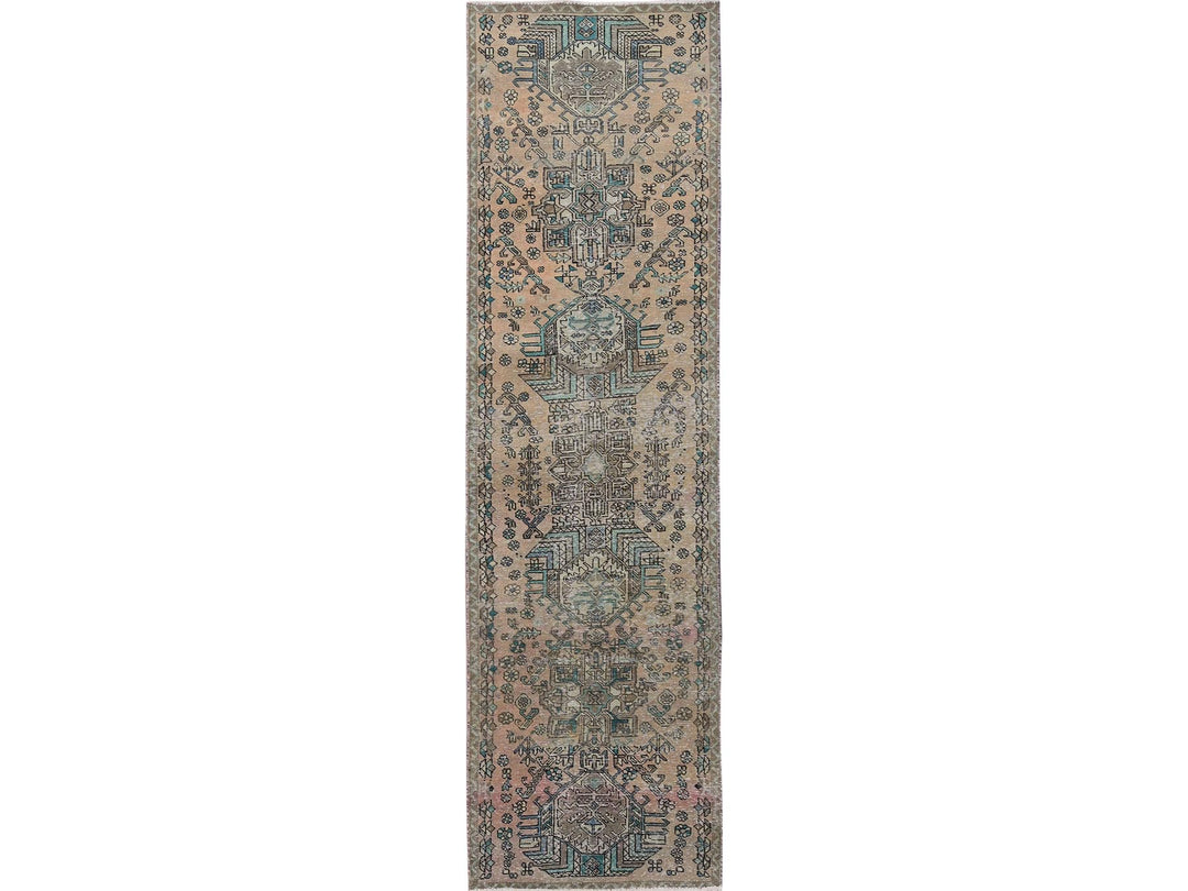 2'9" x 10'7" Vintage Hand Knotted Brown Wool Runner Oriental Rug - MOA102832