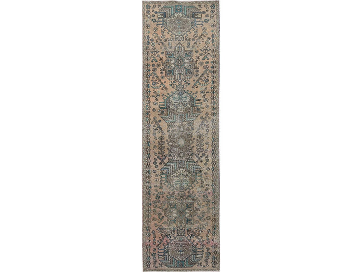 2'9" x 10'7" Vintage Hand Knotted Brown Wool Runner Oriental Rug - MOA102832