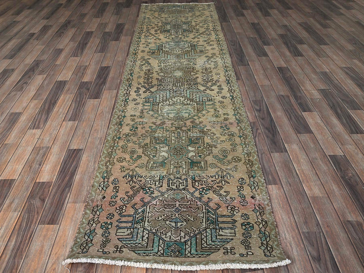 2'9" x 10'7" Vintage Hand Knotted Brown Wool Runner Oriental Rug - MOA102832