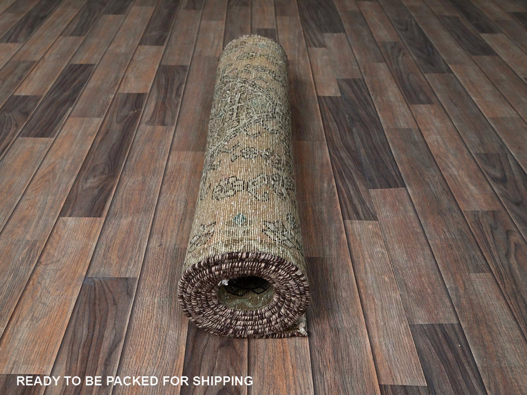 2'9" x 10'7" Vintage Hand Knotted Brown Wool Runner Oriental Rug - MOA102832