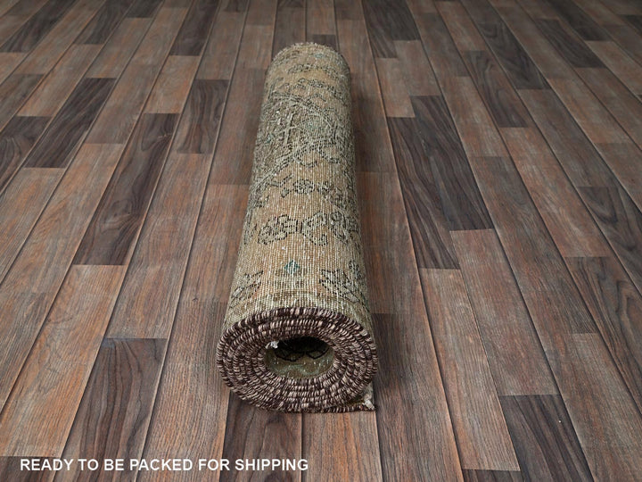 2'9" x 10'7" Vintage Hand Knotted Brown Wool Runner Oriental Rug - MOA102832