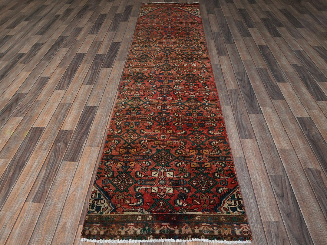 2'5" x 9'4" Vintage Hand Knotted Red Wool Runner Oriental Rug - MOA102837