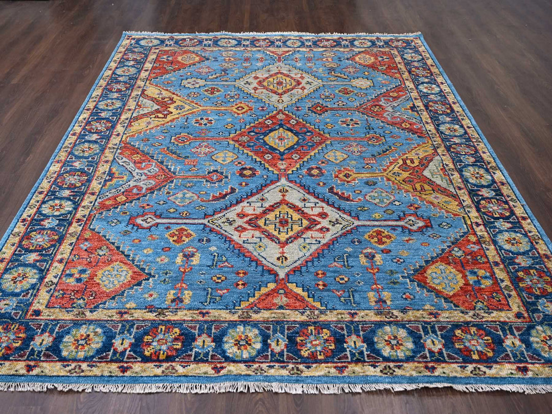 8'10" x 11'10" New Hand Knotted Blue Wool Rectangle Oriental Rug - MOA10284005