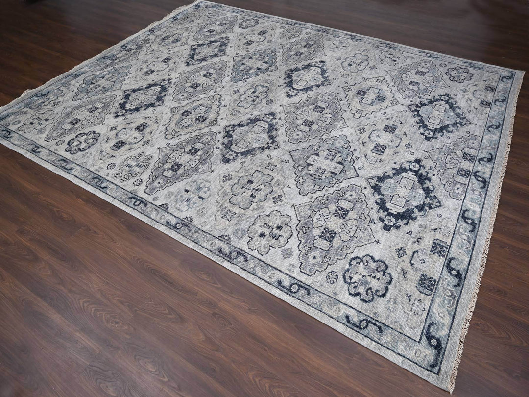 11'9" x 14'8" New Hand Knotted Grey Wool Rectangle Oriental Rug - MOA10284022