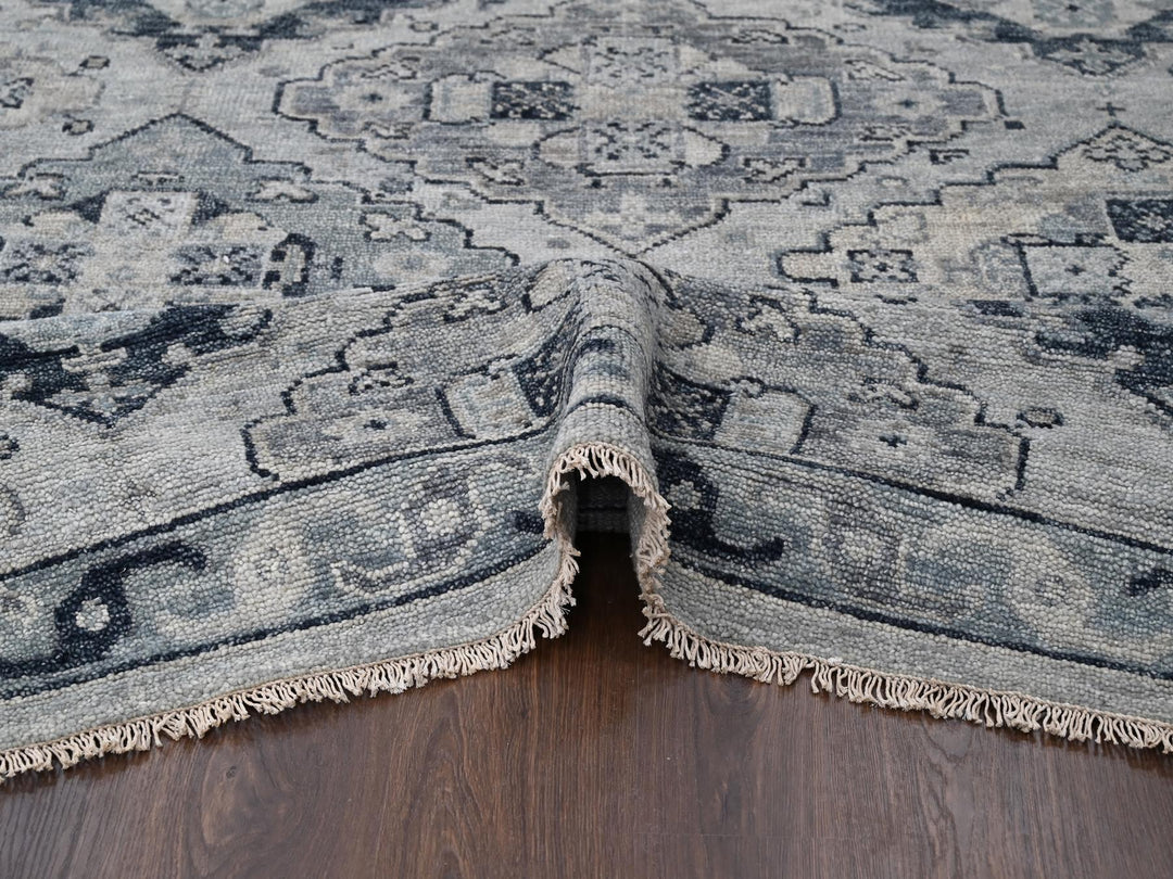 11'9" x 14'8" New Hand Knotted Grey Wool Rectangle Oriental Rug - MOA10284022