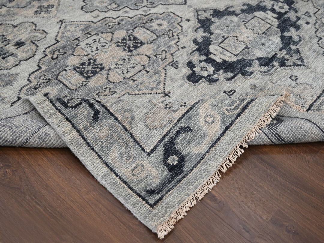11'9" x 14'8" New Hand Knotted Grey Wool Rectangle Oriental Rug - MOA10284022