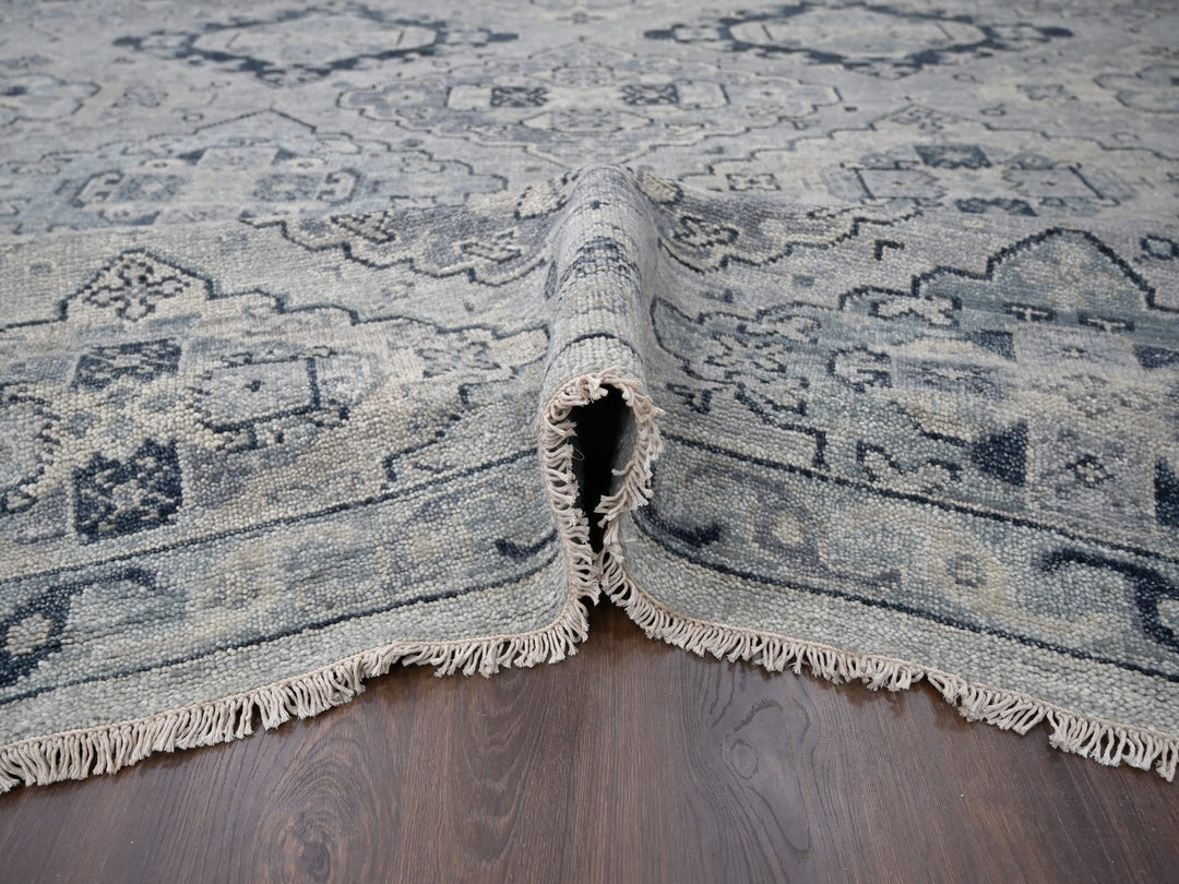 12'0" x 17'9" New Hand Knotted Grey Wool Rectangle Oriental Rug - MOA10284023