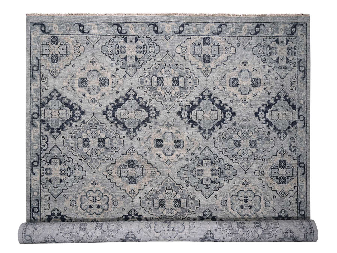 13'9" x 17'9" New Hand Knotted Grey Wool Rectangle Oriental Rug - MOA10284024