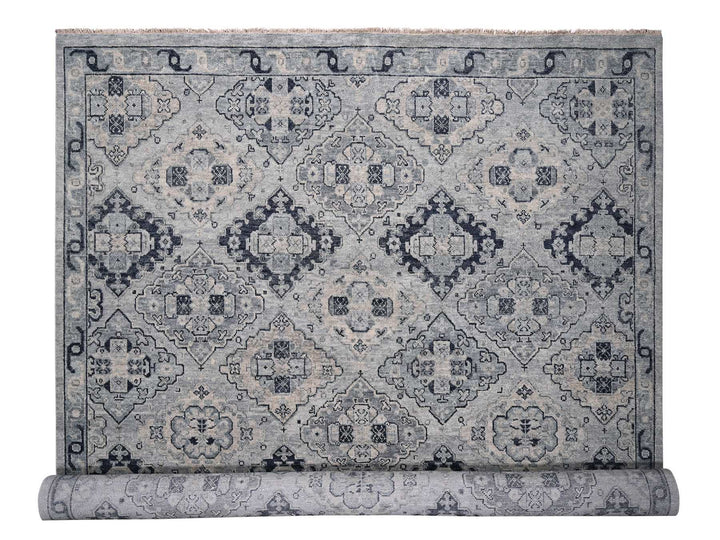 13'9" x 17'9" New Hand Knotted Grey Wool Rectangle Oriental Rug - MOA10284024