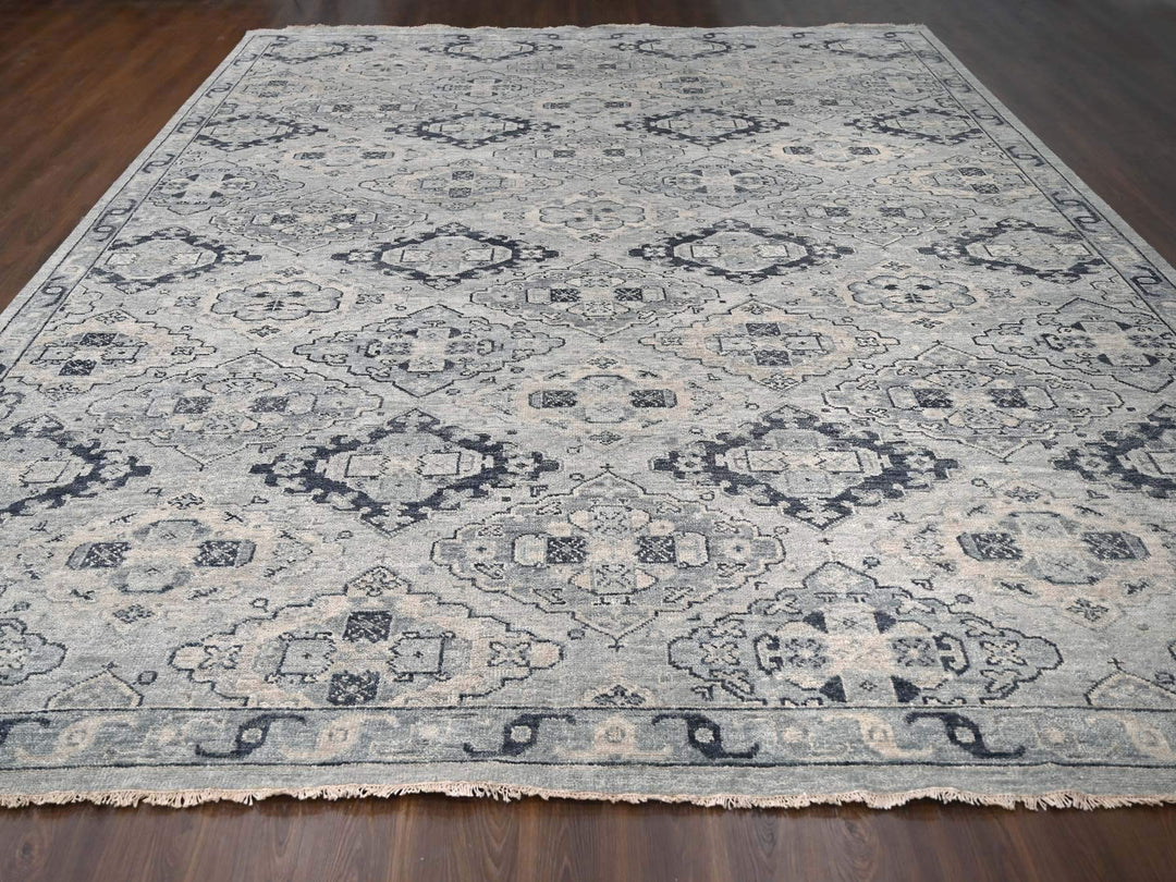 13'9" x 17'9" New Hand Knotted Grey Wool Rectangle Oriental Rug - MOA10284024